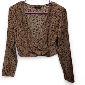 SHEIN Brown Leopard Print Drape Blouse